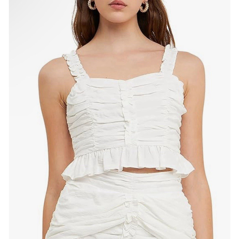 Endless Rose Women's Ruffled Ruched Cropped Top White‎ Size S NWT